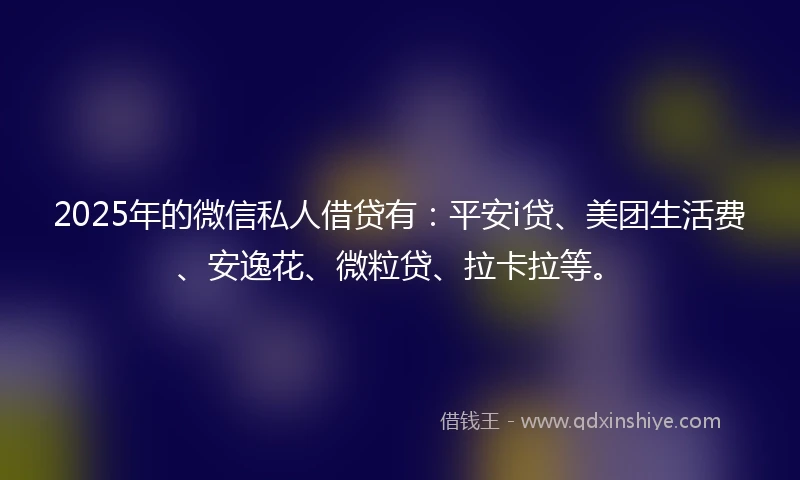 2025年的微信私人借贷有：平安i贷、美团生活费、安逸花、微粒贷、拉卡拉等。