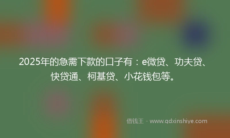 2025年的急需下款的口子有:e微贷、功夫贷、快贷通、柯基贷、小花钱包等。