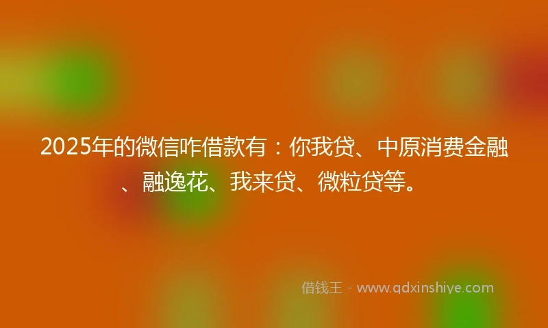 2025年的微信咋借款有：你我贷、中原消费金融、融逸花、我来贷、微粒贷等。