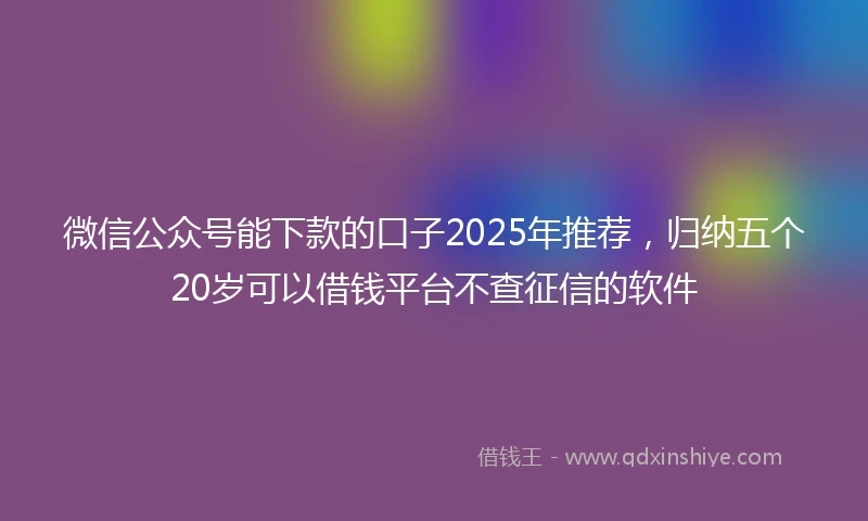 微信公众号能下款的口子2025年推荐，归纳五个20岁可以借钱平台不查征信的软件