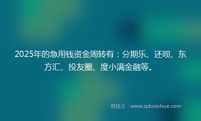 2025年的急用钱资金周转有：分期乐、还呗、东方汇、投友圈、度小满金融等。