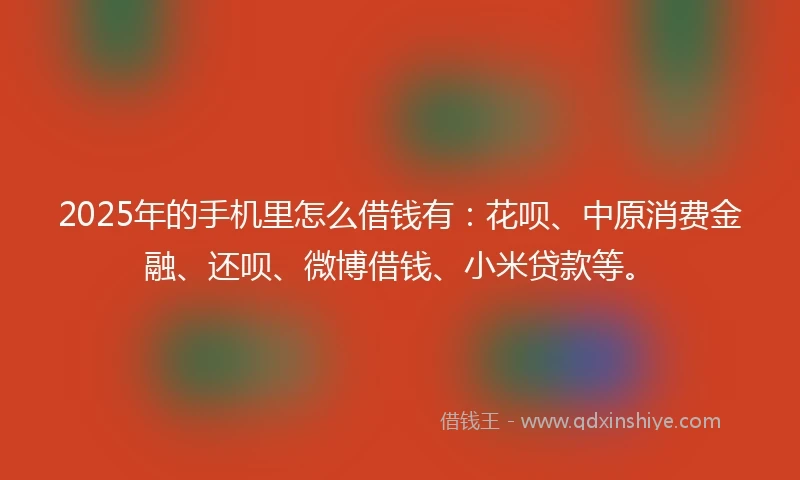 2025年的手机里怎么借钱有：花呗、中原消费金融、还呗、微博借钱、小米贷款等。