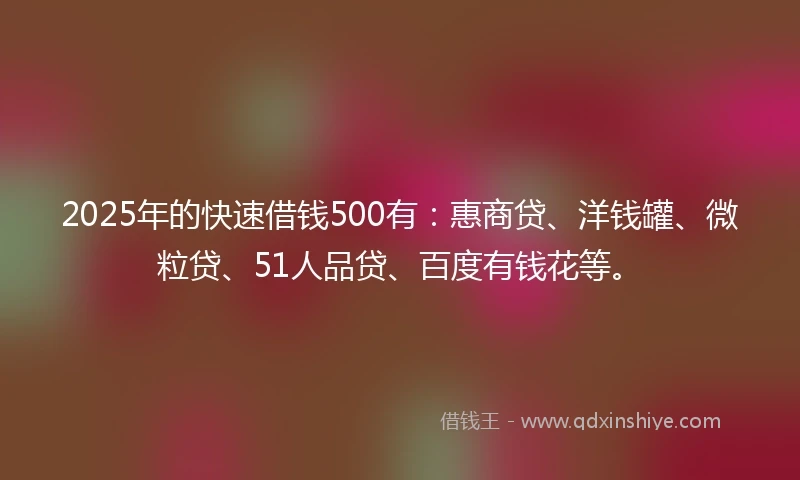 2025年的快速借钱500有：惠商贷、洋钱罐、微粒贷、51人品贷、百度有钱花等。