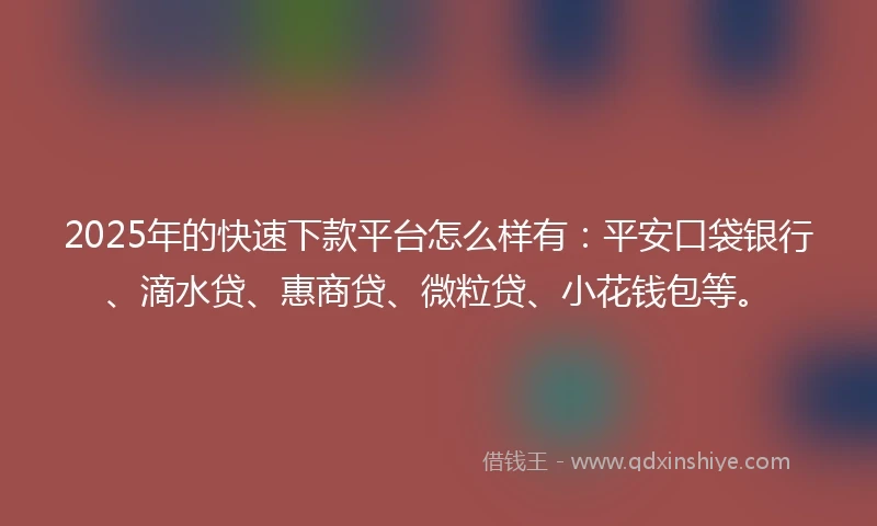 2025年的快速下款平台怎么样有：平安口袋银行、滴水贷、惠商贷、微粒贷、小花钱包等。