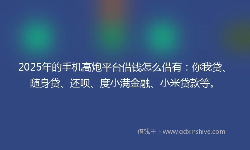 2025年的手机高炮平台借钱怎么借有：你我贷、随身贷、还呗、度小满金融、小米贷款等。