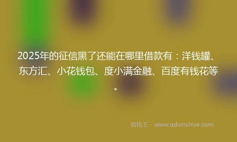 2025年的征信黑了还能在哪里借款有：洋钱罐、东方汇、小花钱包、度小满金融、百度有钱花等。