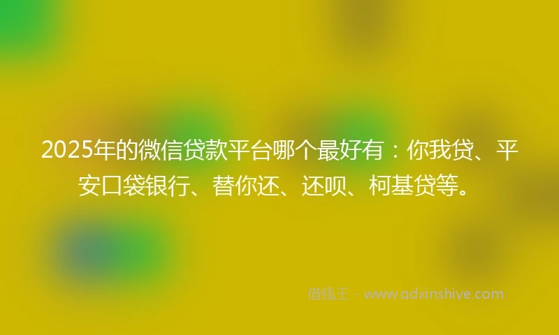 2025年的微信贷款平台哪个最好有：你我贷、平安口袋银行、替你还、还呗、柯基贷等。
