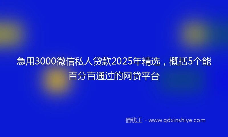 急用3000微信私人贷款2025年精选，概括5个能百分百通过的网贷平台