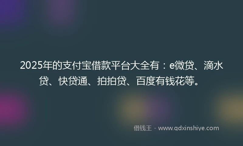 2025年的支付宝借款平台大全有：e微贷、滴水贷、快贷通、拍拍贷、百度有钱花等。