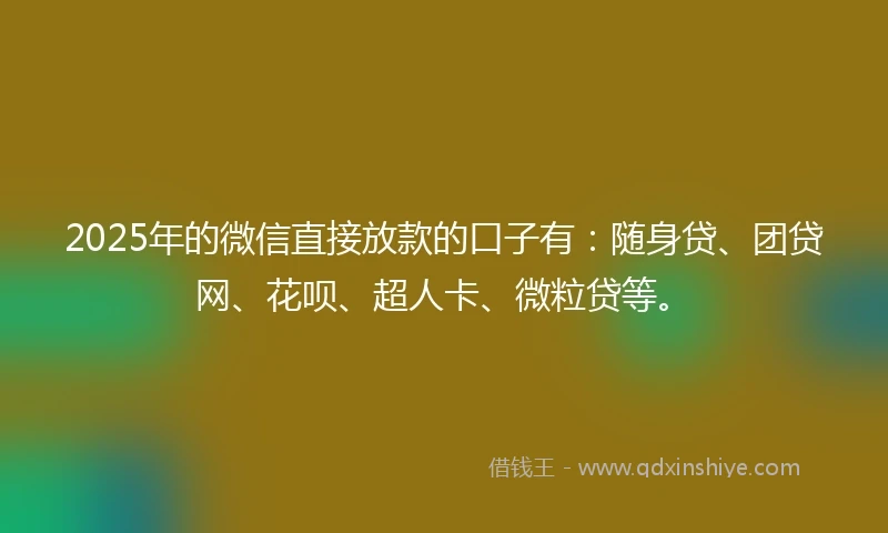 2025年的微信直接放款的口子有：随身贷、团贷网、花呗、超人卡、微粒贷等。