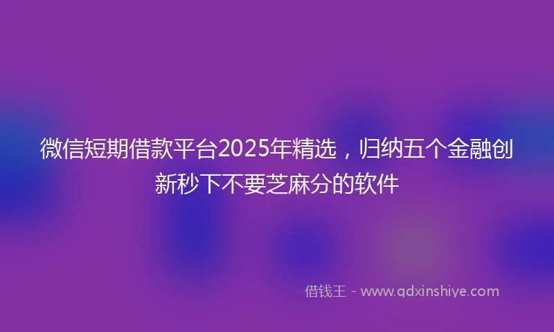 微信短期借款平台2025年精选，归纳五个金融创新秒下不要芝麻分的软件