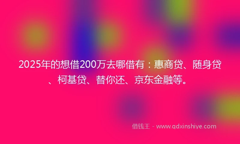 2025年的想借200万去哪借有：惠商贷、随身贷、柯基贷、替你还、京东金融等。