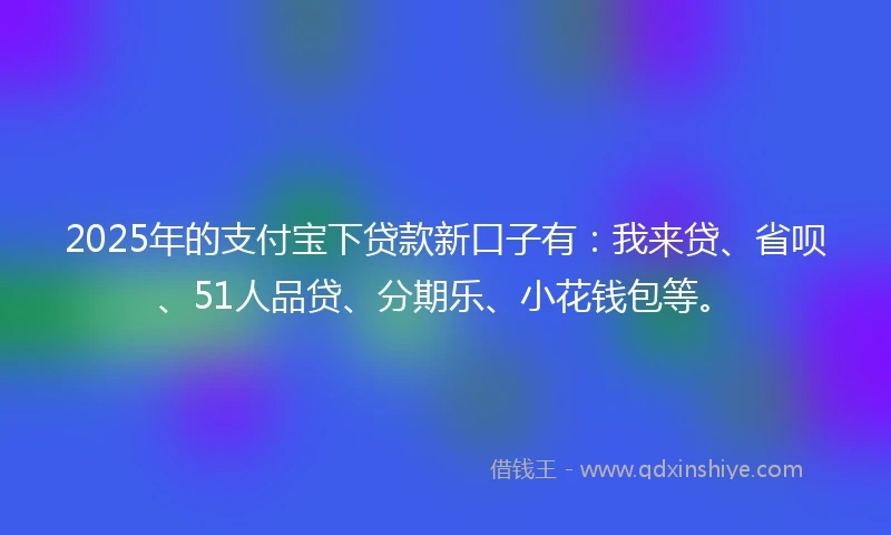 2025年的支付宝下贷款新口子有：我来贷、省呗、51人品贷、分期乐、小花钱包等。