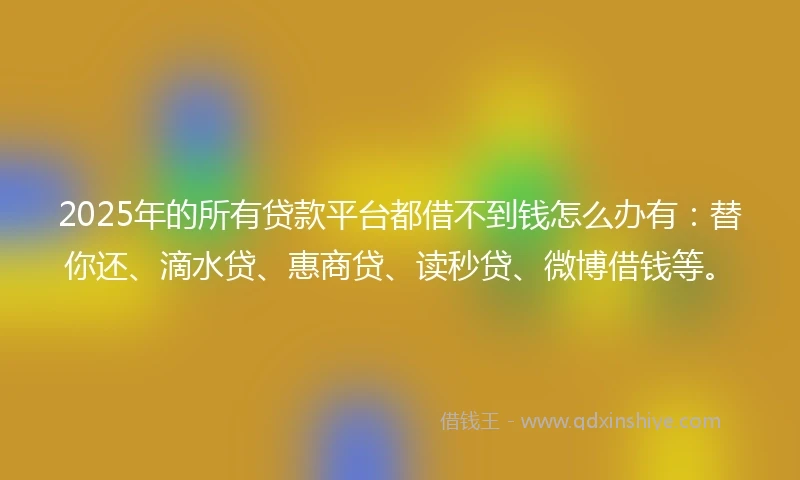 2025年的所有贷款平台都借不到钱怎么办有：替你还、滴水贷、惠商贷、读秒贷、微博借钱等。