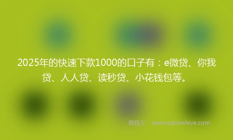 2025年的快速下款1000的口子有：e微贷、你我贷、人人贷、读秒贷、小花钱包等。