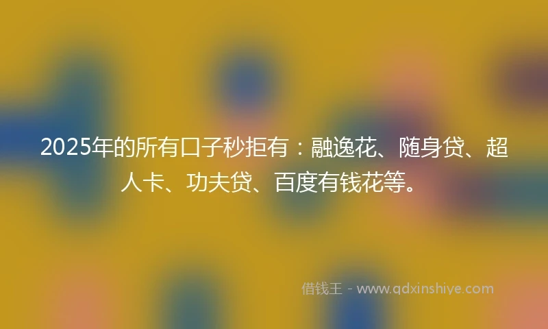 2025年的所有口子秒拒有：融逸花、随身贷、超人卡、功夫贷、百度有钱花等。