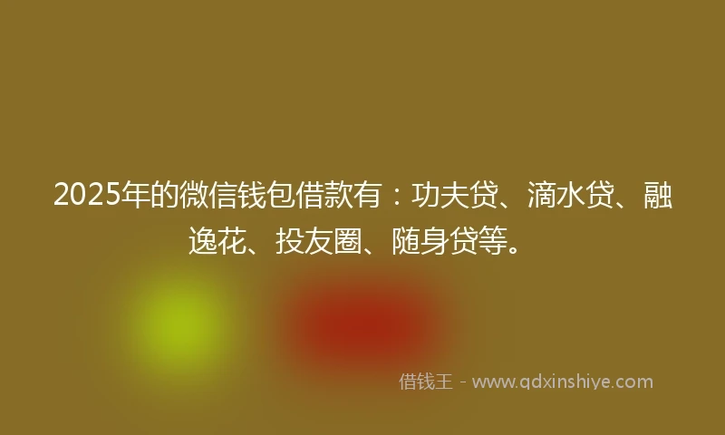 2025年的微信钱包借款有：功夫贷、滴水贷、融逸花、投友圈、随身贷等。