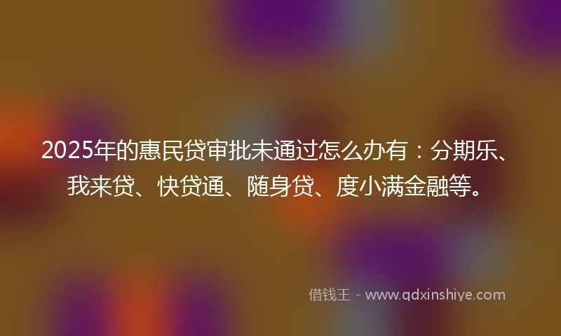2025年的惠民贷审批未通过怎么办有：分期乐、我来贷、快贷通、随身贷、度小满金融等。