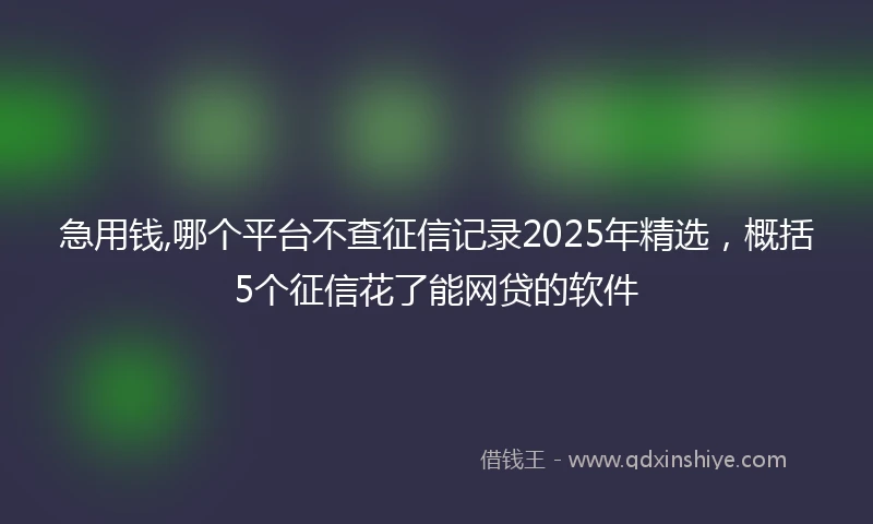 急用钱,哪个平台不查征信记录2025年精选，概括5个征信花了能网贷的软件