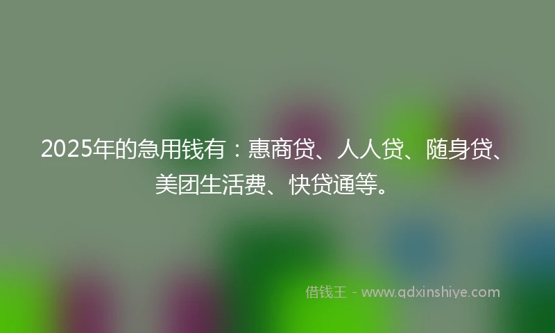 2025年的急用钱有：惠商贷、人人贷、随身贷、美团生活费、快贷通等。