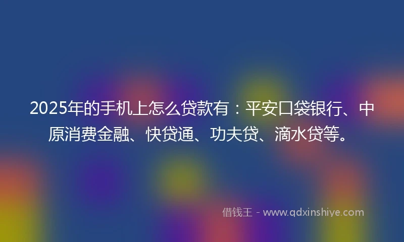 2025年的手机上怎么贷款有：平安口袋银行、中原消费金融、快贷通、功夫贷、滴水贷等。