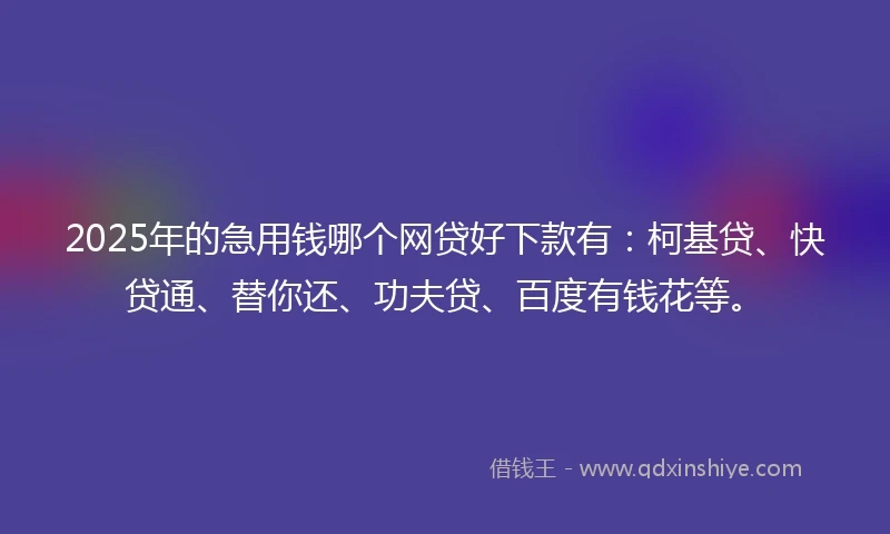 2025年的急用钱哪个网贷好下款有：柯基贷、快贷通、替你还、功夫贷、百度有钱花等。