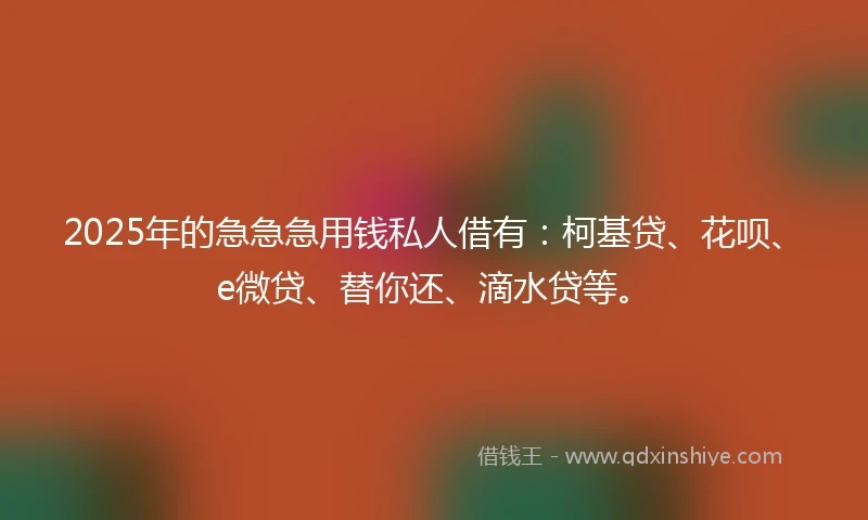 2025年的急急急用钱私人借有：柯基贷、花呗、e微贷、替你还、滴水贷等。