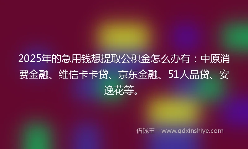 2025年的急用钱想提取公积金怎么办有：中原消费金融、维信卡卡贷、京东金融、51人品贷、安逸花等。