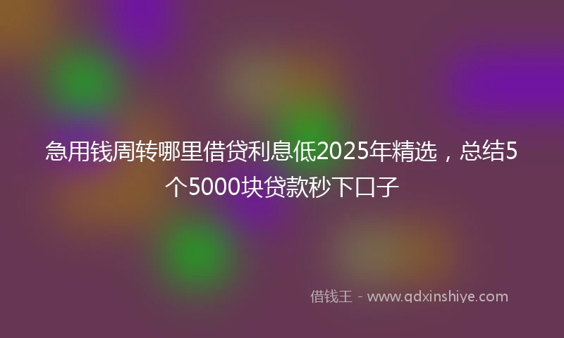 急用钱周转哪里借贷利息低2025年精选,总结5个5000块贷款秒下口子