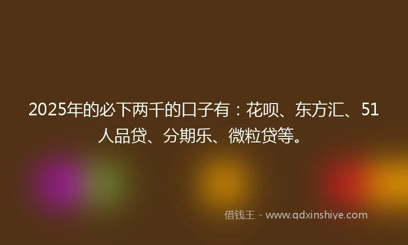 2025年的必下两千的口子有：花呗、东方汇、51人品贷、分期乐、微粒贷等。