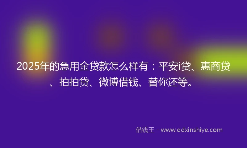 2025年的急用金贷款怎么样有：平安i贷、惠商贷、拍拍贷、微博借钱、替你还等。