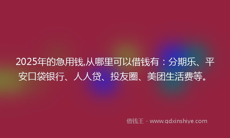 2025年的急用钱,从哪里可以借钱有：分期乐、平安口袋银行、人人贷、投友圈、美团生活费等。
