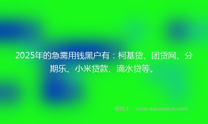 2025年的急需用钱黑户有：柯基贷、团贷网、分期乐、小米贷款、滴水贷等。
