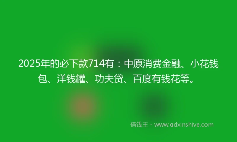 2025年的必下款714有：中原消费金融、小花钱包、洋钱罐、功夫贷、百度有钱花等。