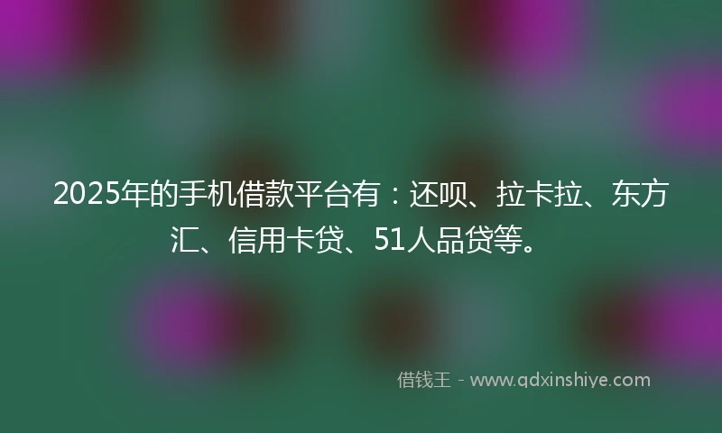 2025年的手机借款平台有：还呗、拉卡拉、东方汇、信用卡贷、51人品贷等。