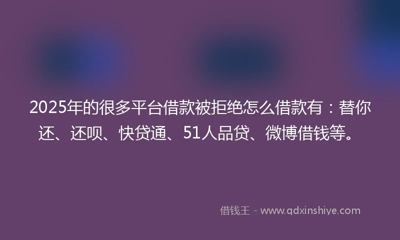 2025年的很多平台借款被拒绝怎么借款有：替你还、还呗、快贷通、51人品贷、微博借钱等。