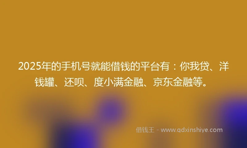 2025年的手机号就能借钱的平台有：你我贷、洋钱罐、还呗、度小满金融、京东金融等。