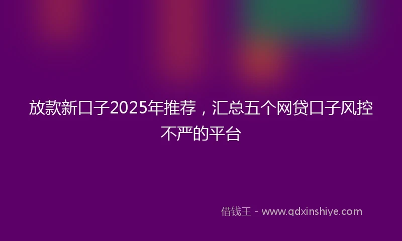 放款新口子2025年推荐，汇总五个网贷口子风控不严的平台