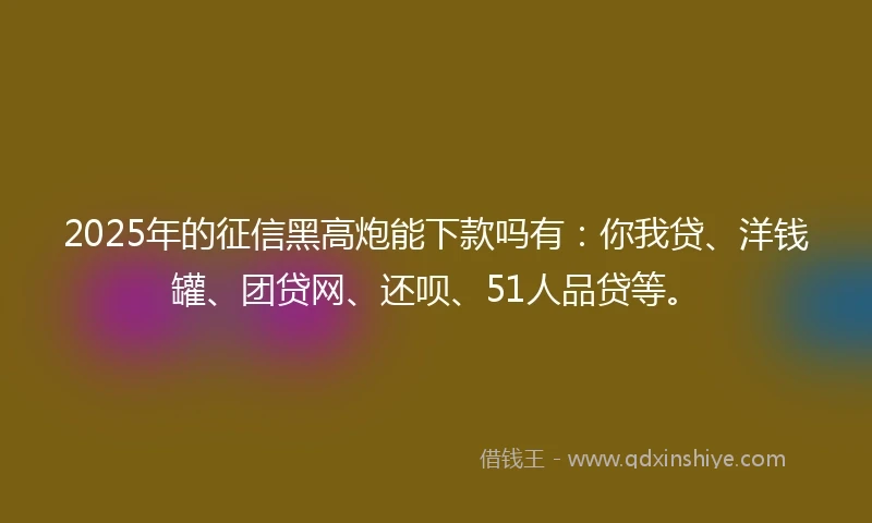 2025年的征信黑高炮能下款吗有:你我贷、洋钱罐、团贷网、还呗、51人品贷等。
