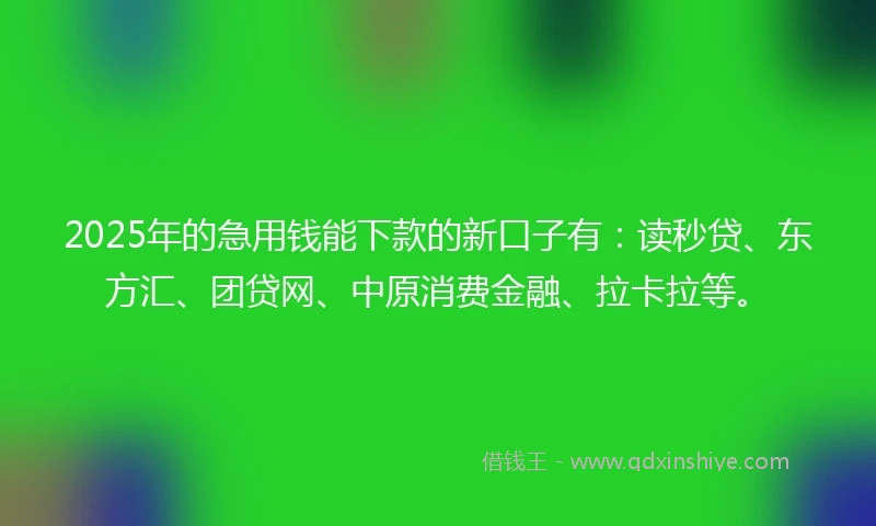 2025年的急用钱能下款的新口子有：读秒贷、东方汇、团贷网、中原消费金融、拉卡拉等。