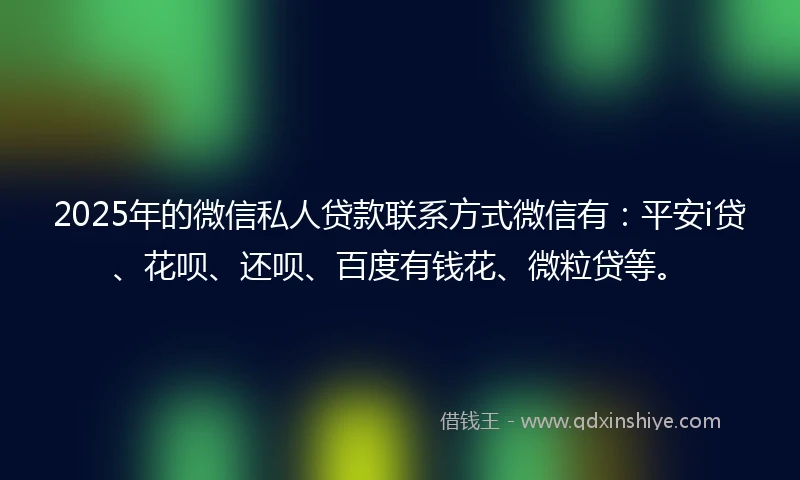 2025年的微信私人贷款联系方式微信有：平安i贷、花呗、还呗、百度有钱花、微粒贷等。