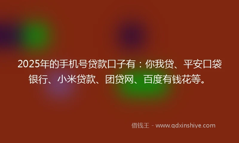 2025年的手机号贷款口子有：你我贷、平安口袋银行、小米贷款、团贷网、百度有钱花等。