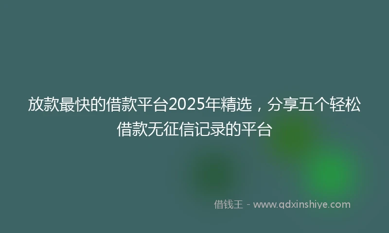 放款最快的借款平台2025年精选，分享五个轻松借款无征信记录的平台