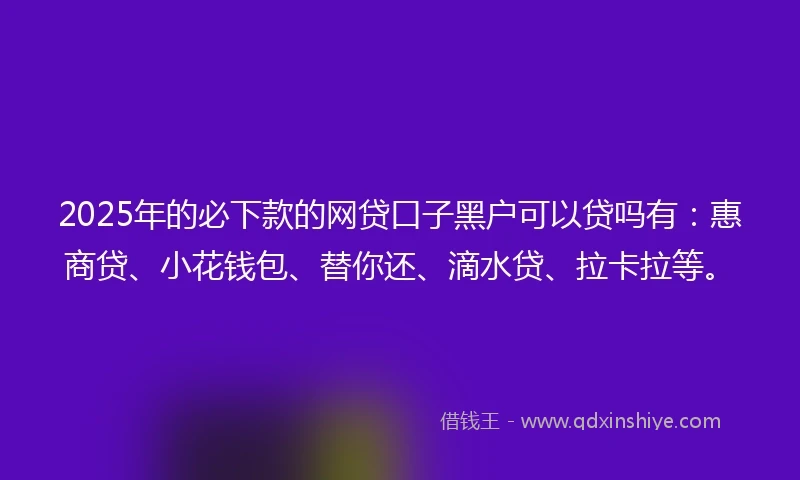 2025年的必下款的网贷口子黑户可以贷吗有：惠商贷、小花钱包、替你还、滴水贷、拉卡拉等。