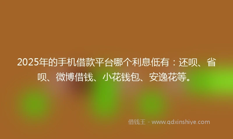 2025年的手机借款平台哪个利息低有：还呗、省呗、微博借钱、小花钱包、安逸花等。