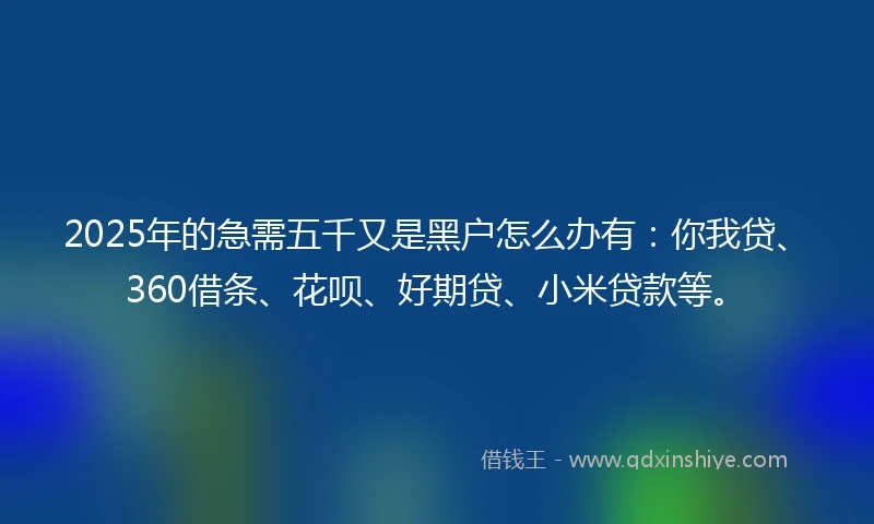 2025年的急需五千又是黑户怎么办有：你我贷、360借条、花呗、好期贷、小米贷款等。