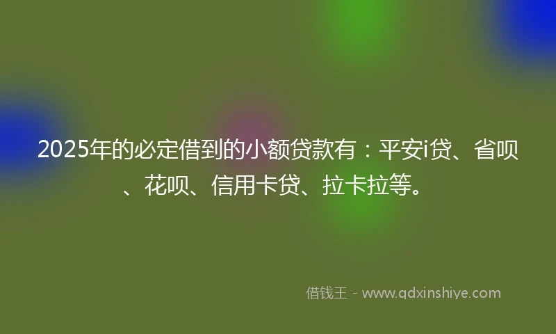 2025年的必定借到的小额贷款有：平安i贷、省呗、花呗、信用卡贷、拉卡拉等。