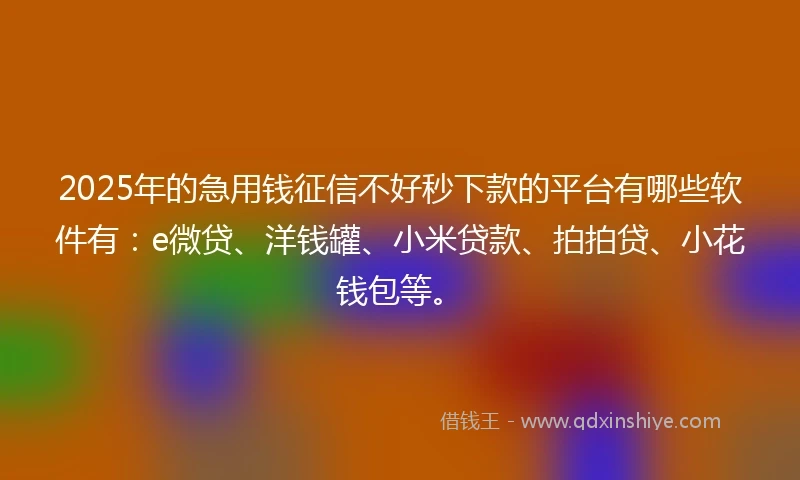 2025年的急用钱征信不好秒下款的平台有哪些软件有:e微贷、洋钱罐、小米贷款、拍拍贷、小花钱包等。