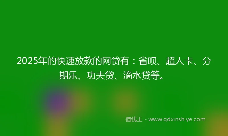 2025年的快速放款的网贷有：省呗、超人卡、分期乐、功夫贷、滴水贷等。