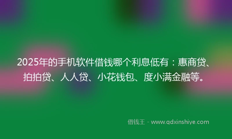 2025年的手机软件借钱哪个利息低有：惠商贷、拍拍贷、人人贷、小花钱包、度小满金融等。